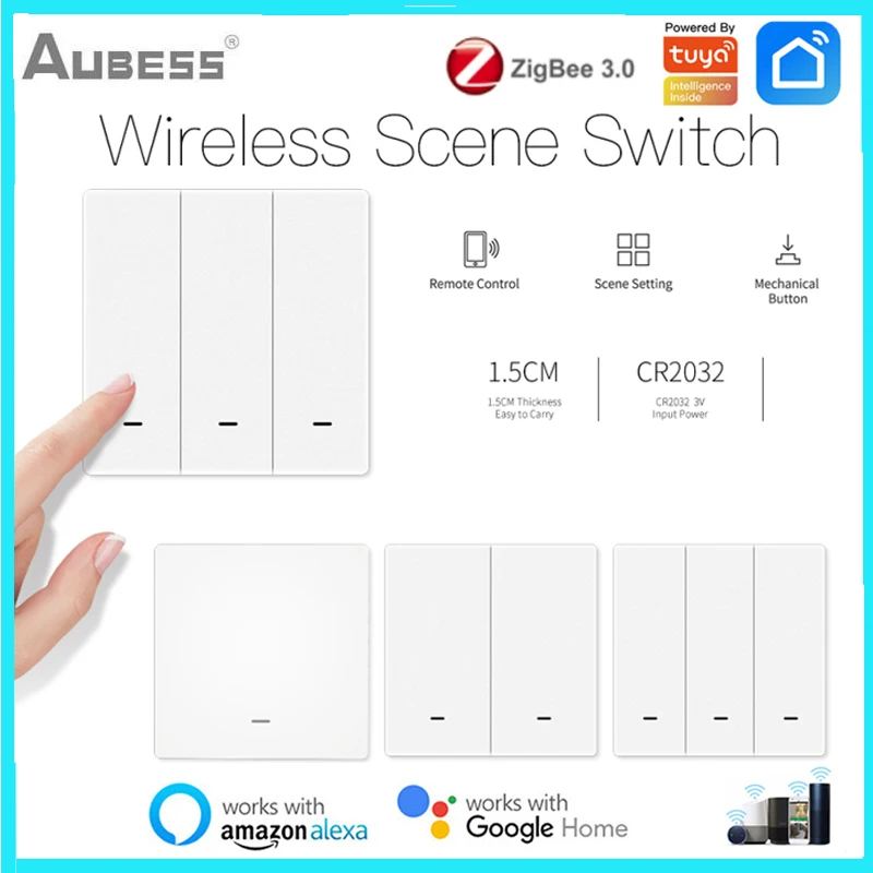 

Беспроводной сценический переключатель Tuya ZigBee, умный выключатель с 1-3 клавишами, с поддержкой Alexa и Google, бытовая техника