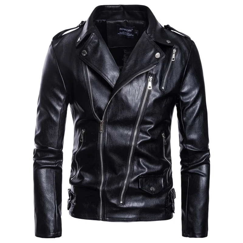 

M-5XL autumn large size leather jacket men's fashion zipper slim imitation leather jacket Male lapel artificial skin jacket