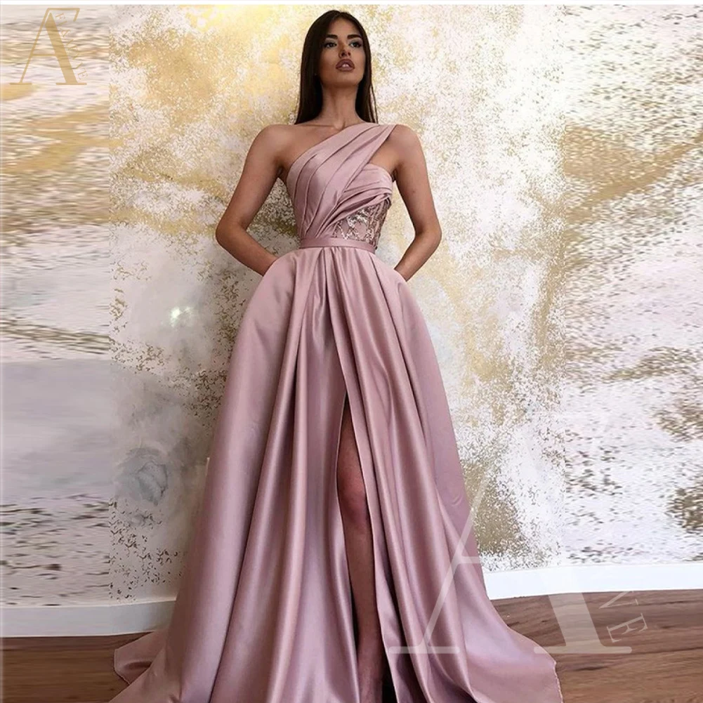 

Blush Satin Formal Occasion Dresses for Prom Side Split Women Prom Dress 2024 Ball Gown Elegant Woman Dress for Party Robe New