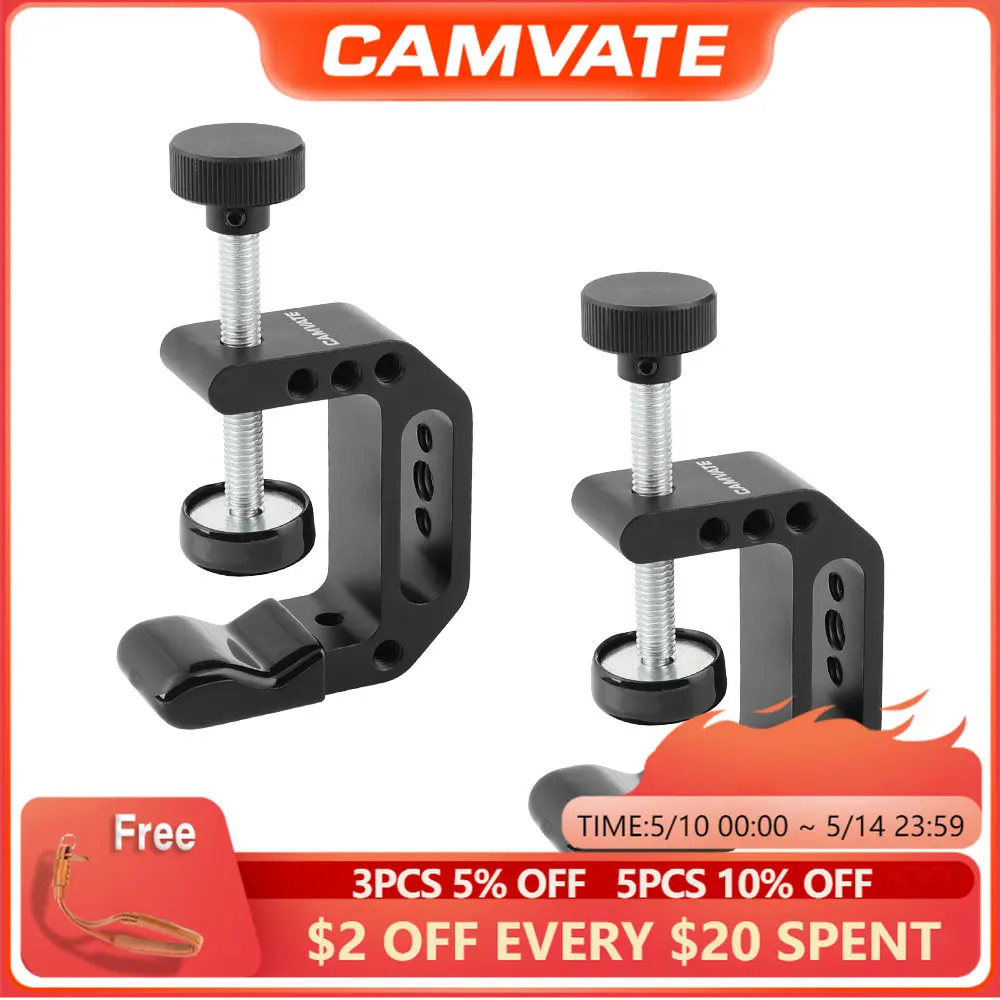 

CAMVATE 2 Pieces Universal C-Clamp With 1/4"-20 & 3/8"-16 Threaded Holes For Monitor,Video Light,Flash,Microphone,LCD Mounting