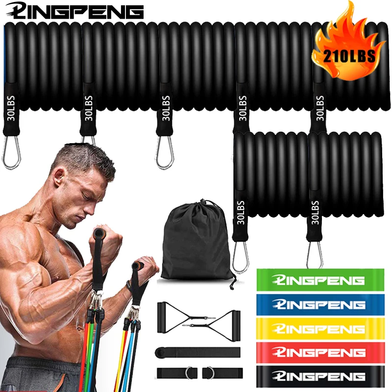 

Улучшенный набор эспандеров 210 фунтов с ручками для тренировок