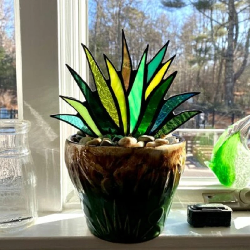 

Витражный цветочный горшок для растений Agave, украшение, потрясающее витражное стекло для двора, садовые фигурки, уличное патио
