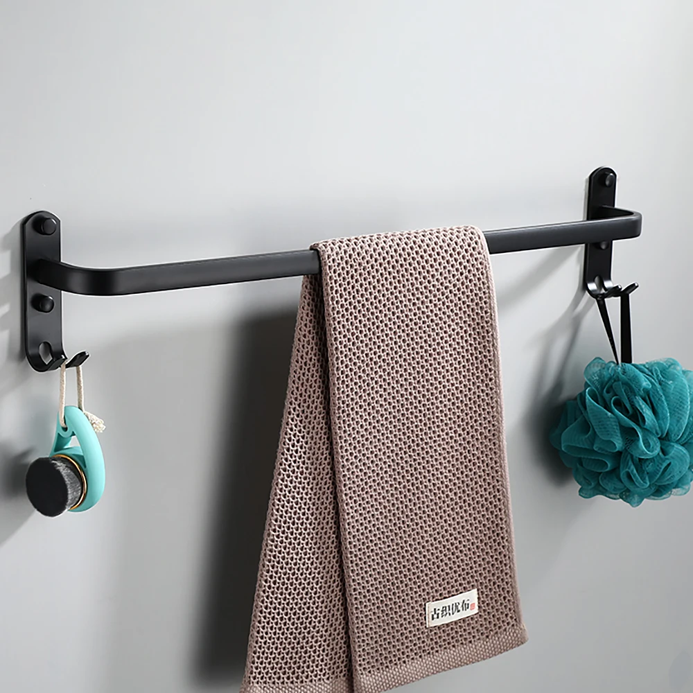 towel bar 30 60 cm multi rod holder bathroom accessories wall rail organizer hook hanger aluminum storage rack matte black shelf free global shipping