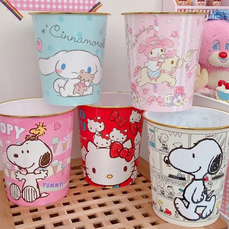 Kawaii Sanrioed Anime Cartoon series HelloKitty mymelody Cinnamoroll cute Fashion creative round trash can garbage storage bin