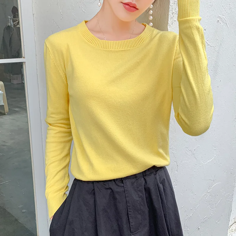 

2022 Autumn And Winter Casual Round Neck Long Sleeve Solid Color Top Gray