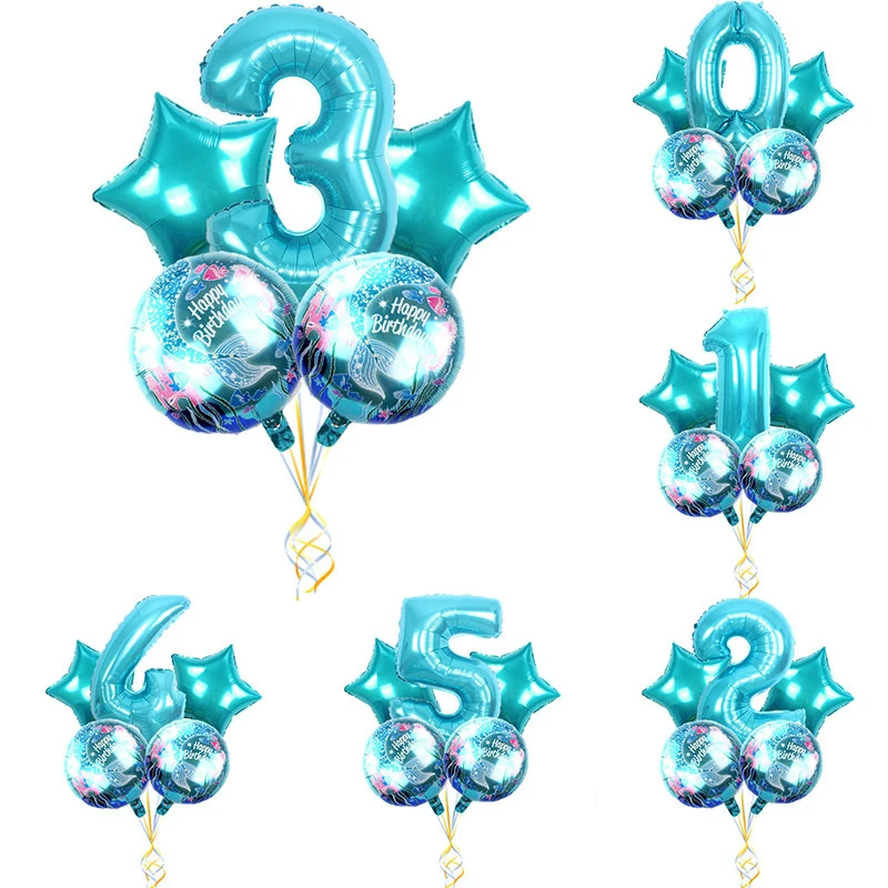 

5Pcs Mermaid Theme Party Foil Balloons Little Mermaid Balloon Kids Birthday Party Decorations Mermaid Baby Shower Supplies