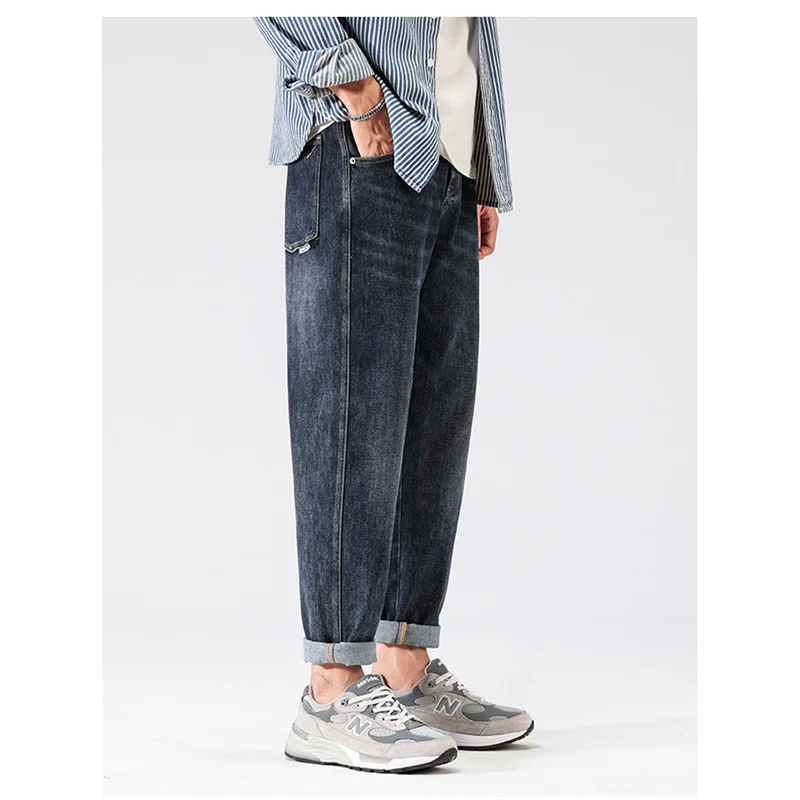 

Streetwear Men 2022 New Pattern Vintage Recreational Blue Pants American Straight Cylinder Comfortable Loose Jeans Autumn Femal