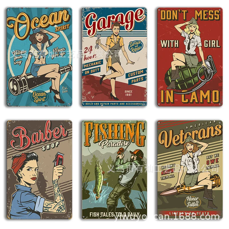 

Female Soldier Pattern Retro Poster Sign Iron Sheet Painting