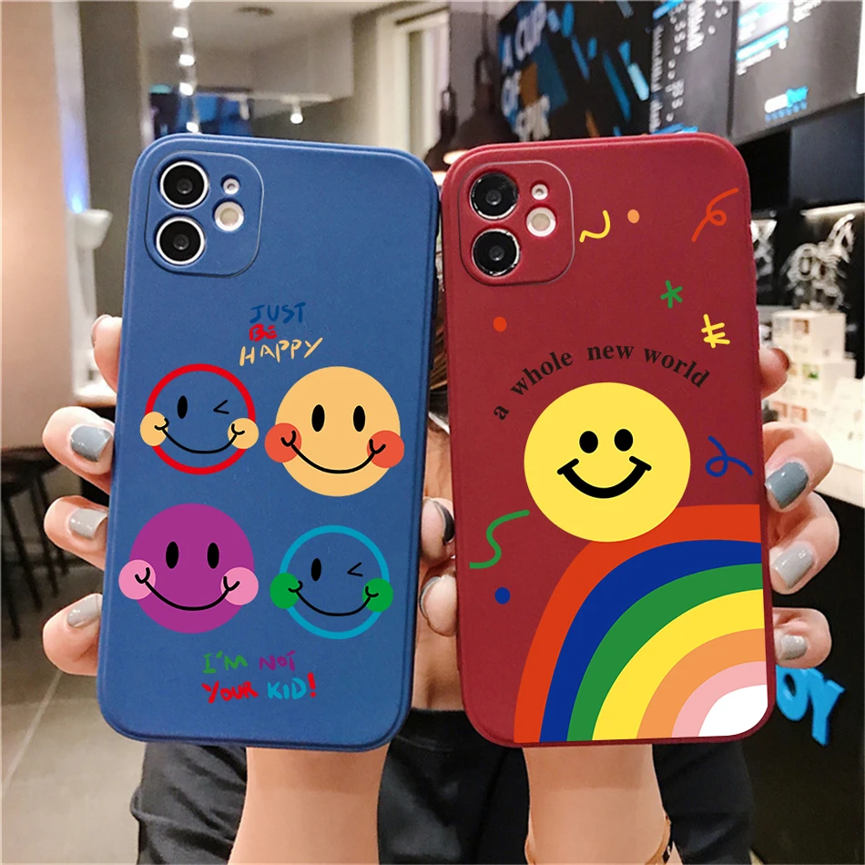 

Cute Smiley Catoon love heart Phone Case For iPhone 13 12 11 14 Pro Max Mini XSMax XR X 8 7 14 Plus Red Silicon Soft Bumper case