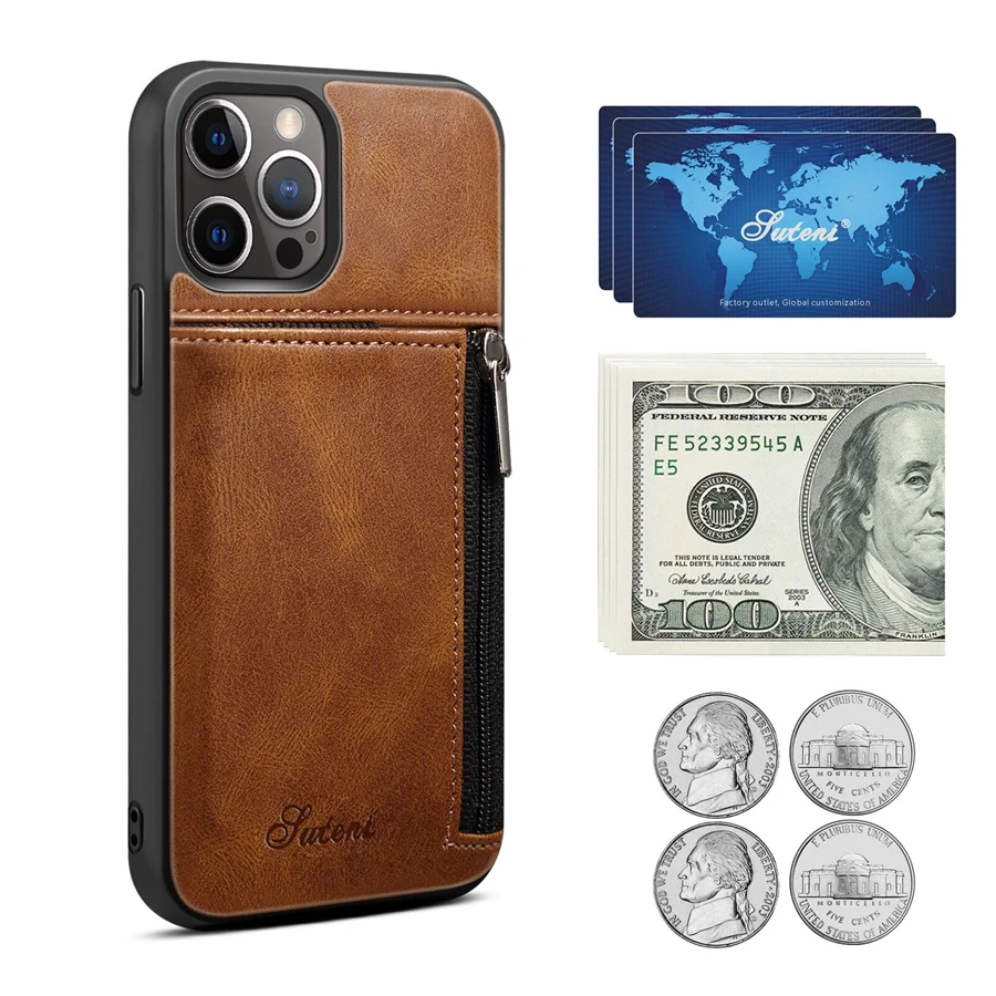 

Luxury Ultra-thin Leather Case for IPhone 13 12 Pro Max Cover Zipper Pocket Card Holder for IPhone 12 13 Cases Funda Coque