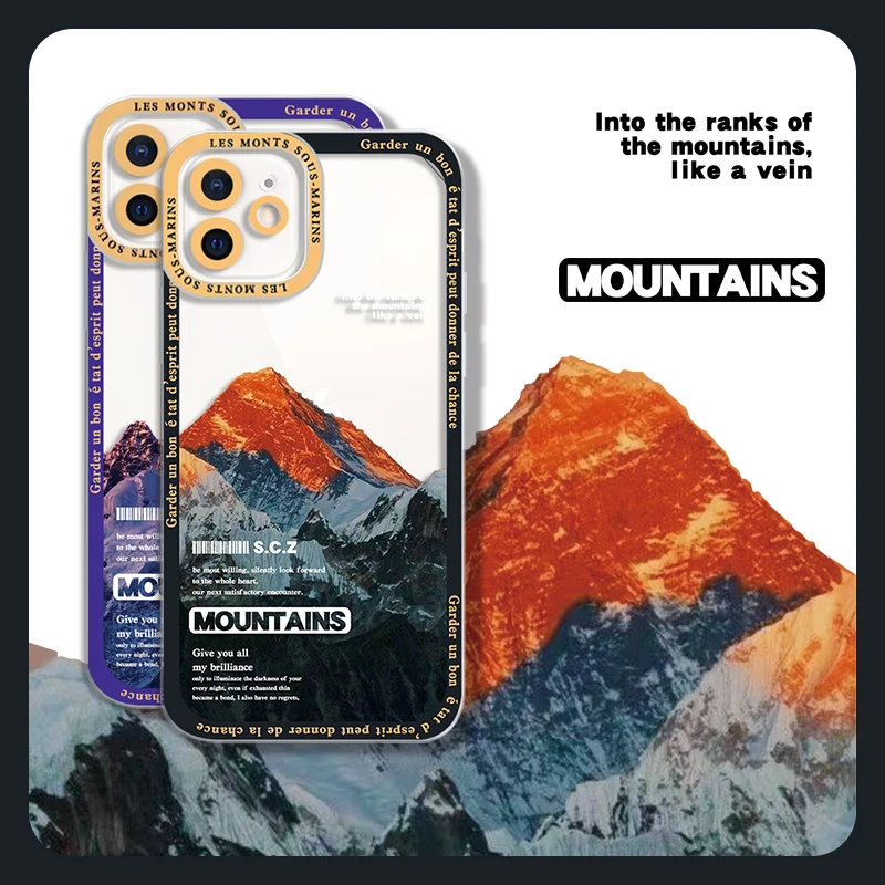 

INS Style Mountains Creative Cartoon Pictorial Phone Case For IPhone 14Pro Max 13Plus 12 11 X XR/XS Silicone Shockproof Cover