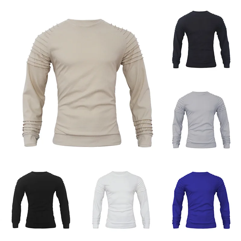 

Men's Autumn and Winter Fashion Knit Solid Color Crew Neck Shirt Casual Long Sleeve Pullover