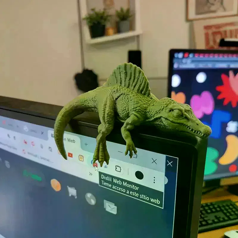 Фото Фигурки T-Rex Monitor Topper: 3D-печатные миниатюрные ленивые динозавры для стола/монитора/полки, милые украшения в стиле Юрского периода, спящие динозавры №4