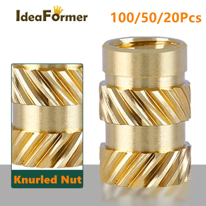 

100/50/20Pcs M3 M4 M5 Brass Hot Melt Insert Knurled Nut Thread Heat Molding Double Twill Injection Molding Nuts For 3D Printer