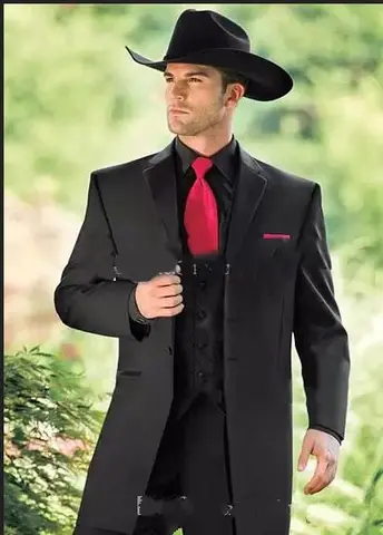 Модные Изготовленные На Заказ западные смокинги ковбойский приталенный черный костюм для жениха свадебный костюм для мужчин костюм для выпускного вечера 3 предмета (пиджак + брюки + жилет)