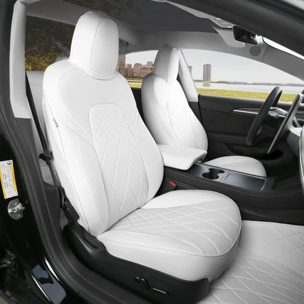 

White Car Seat Covers Set For 2017 2018 2019 2020 2021 2022 Tesla Model 3 Faux Leather Decoration Protector Accessories