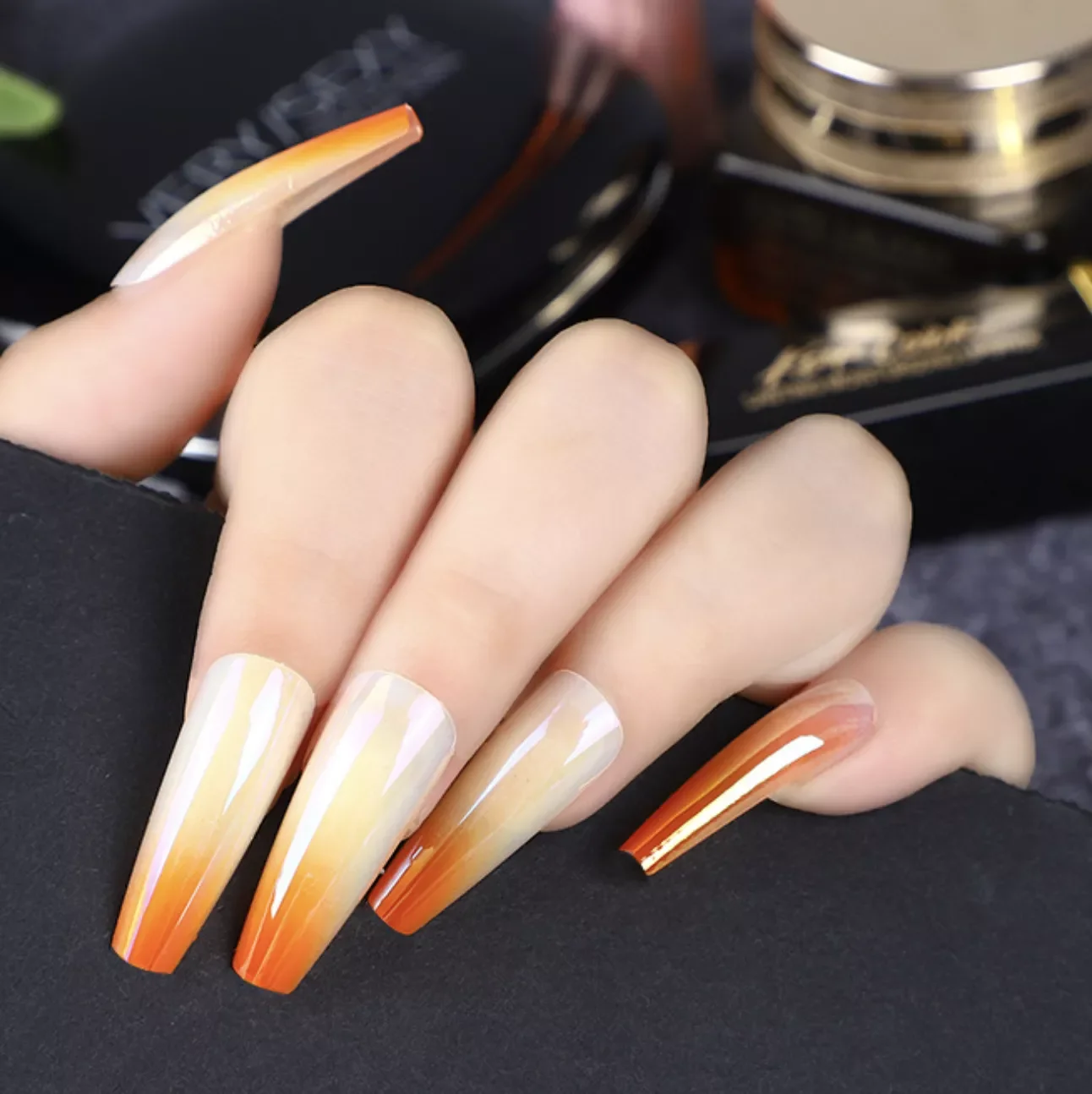

Long Coffin Aurora Gradient False Nail Ballet Nails Art Artificial Nails with Design Fingernails Gel for Extension