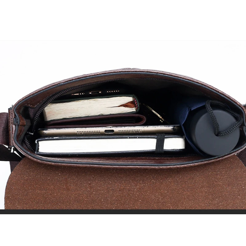 YoReAi New Men's PU Waterproof Business Bag Casual Large Capacity Lid Square Bags Fashion Shoulder Package Black Work Pounch