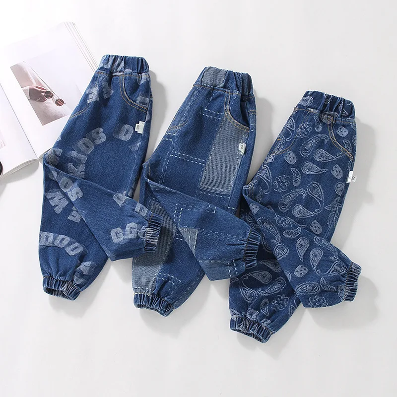 

Casual Jeans For Kids Boys Autumn Spring Patchwork Cartoon Jeans Girl Boy Cute Loose Korean Style Cool Trousers Children Clothes