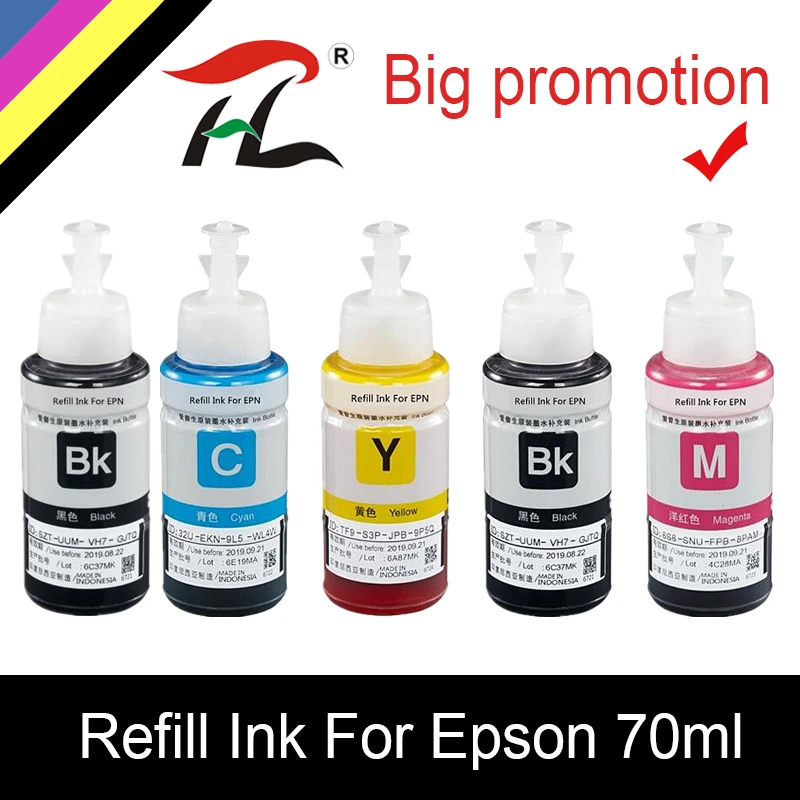 HTL 5PK 70ml dye ink refill ink compatible for epson L200 L210 L222 L100 L110 L120 L132 L550 L555 L300 L355 L362 printer ink