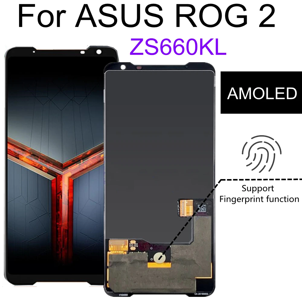 

6.59" AMOLED For ASUS ROG Phone 2 Phone2 PhoneⅡ ZS660KL LCD display Touch screen Digitizer Assembly For ROG2 LCD