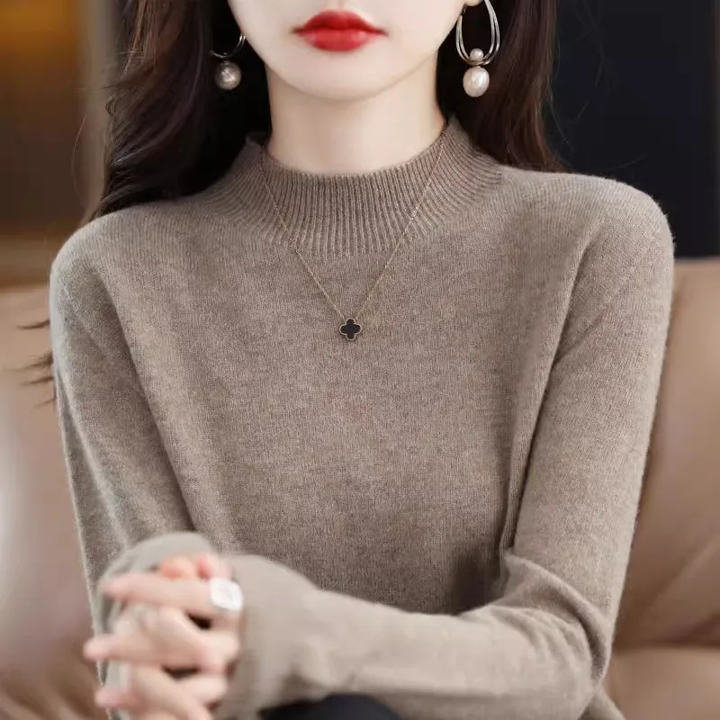 Autumn New Half-high Collar Sweater Women Knit Pullover Versatile Loose Slimming Long sleeve High-End Bottoming Shirt 029