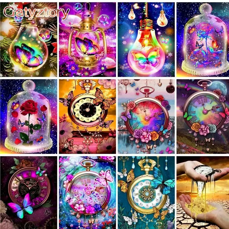 

GATYZTORY 60x75cm Painting By Numbers DIY Rose And Butterflies Frameless Digital Painting Animals Drawing By Numbers On Canvas