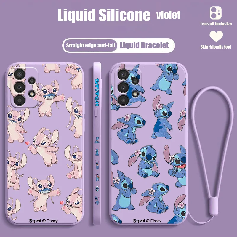

Stitch Cute Trend Liquid Left Rope Case For Samsung A91 A81 A71 A51 A41 A31 A11 A50S A3 A03S A02 A01 Core Cover