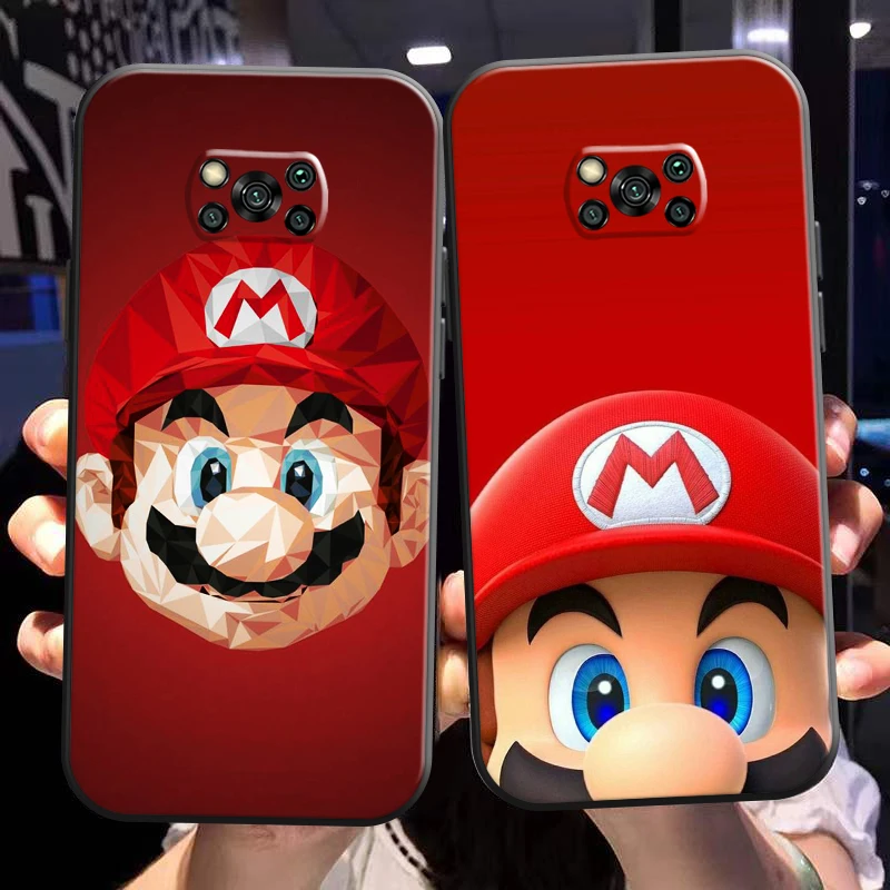 

Cute Super Mario Bros Phone Case For Xiaomi Poco X3 Pro NFC POCO X3 GT Black Liquid Silicon Coque Funda Silicone Cover