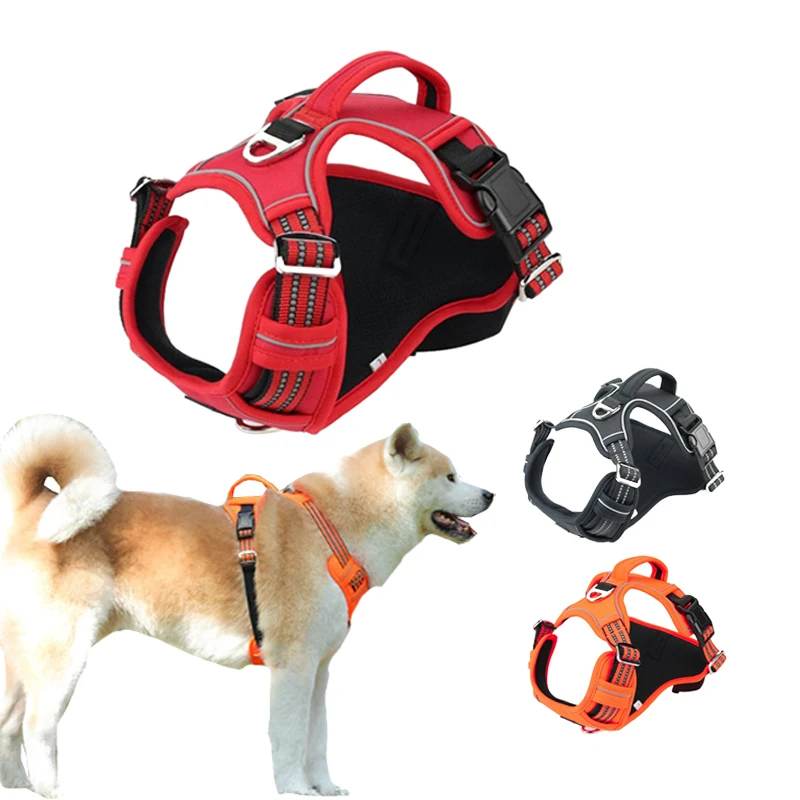 

Reflective Dogs Harness No Pull Walking Pet Harness With 2 Metal Rings Handle Control Adjustable Breathable Pet Dogs Vest