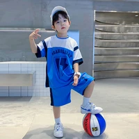 fashion patchwork boys suit for basketball casual children clothes 2022 teenager boys summer set top shorts 2cps suit new