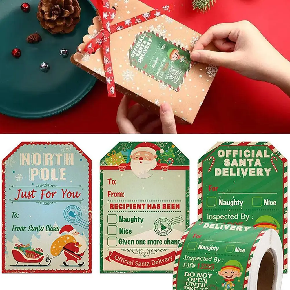 

1 Roll Merry Christmas Gift Tags Santa Claus Labels Stickers Holiday Decoration "To From" Gift From Santa Cards Present Decor