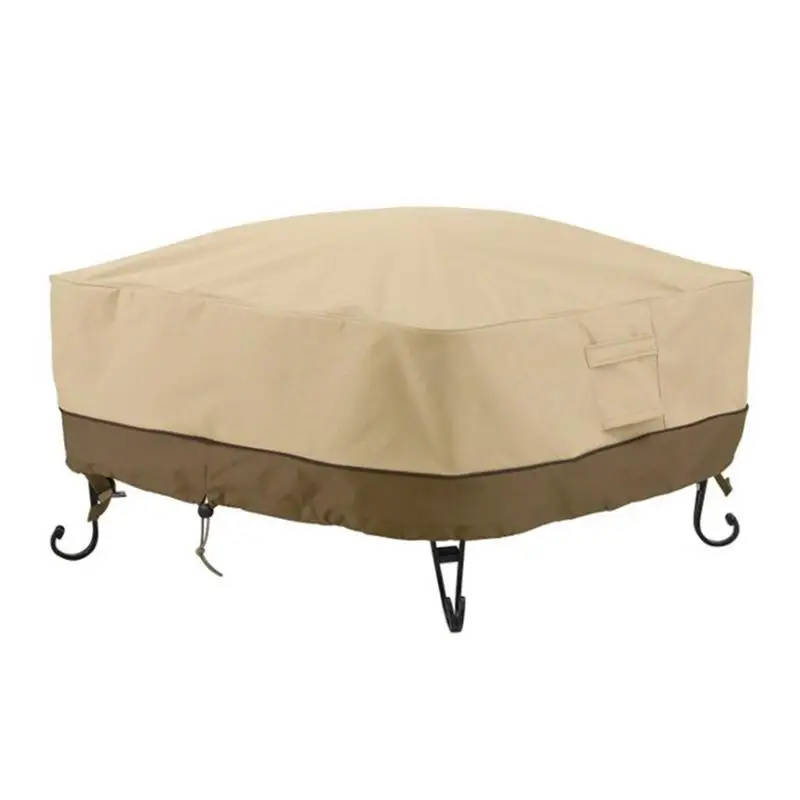 Square 420d Waterproof Square Fire Covers Heavy Duty Outdoor Firepit Table Cover With Windproof Eyelet Hole