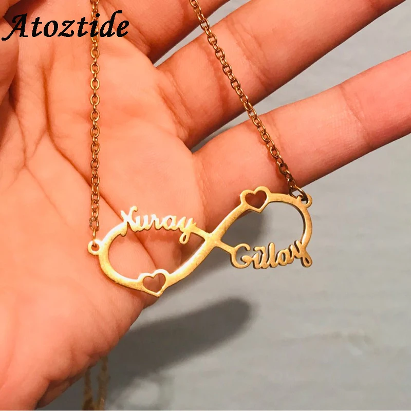 

Atoztide 2022 New Stainless Steel Personalized Custom Couple Name Necklace Gold Choker Chain Infinity Pendant Nameplate Gift