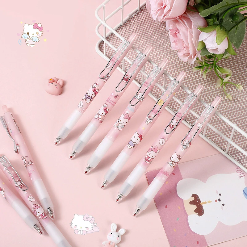 

12Pcs Anime Sanrio Hello Kittys Y2K Neutral Pen Kawaii Cute Cartoon Student Examination Signature Stationery Baby Toys For Girls