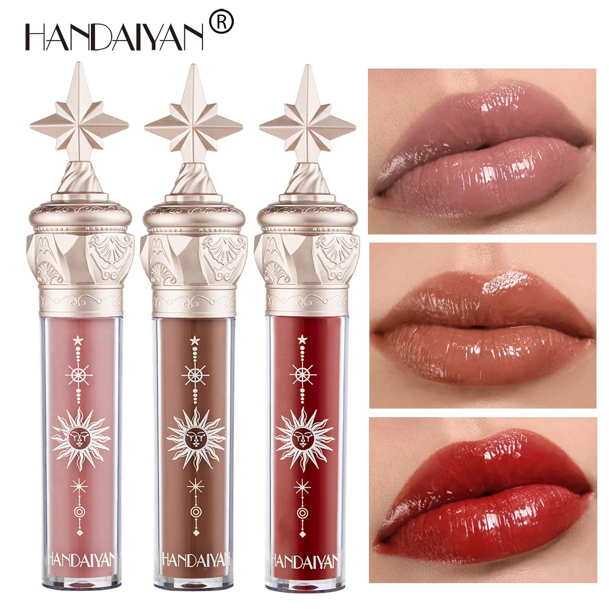 

8 Color Water Film Mirror Lip Glaze Glass Lip Nectar Hydrating Long Lasting Small Star Stick Lip Gloss