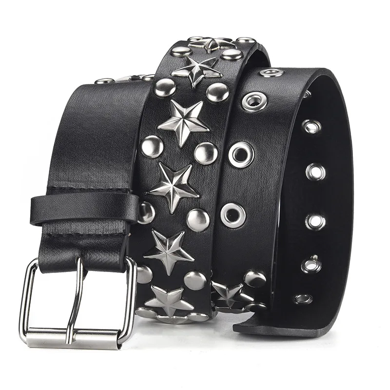 

Women Wide Belt Jeans Fashion Casual Designer Belts for Women Punk Belts High Quality Star Adornment Black Belt Pin Buckle PK018