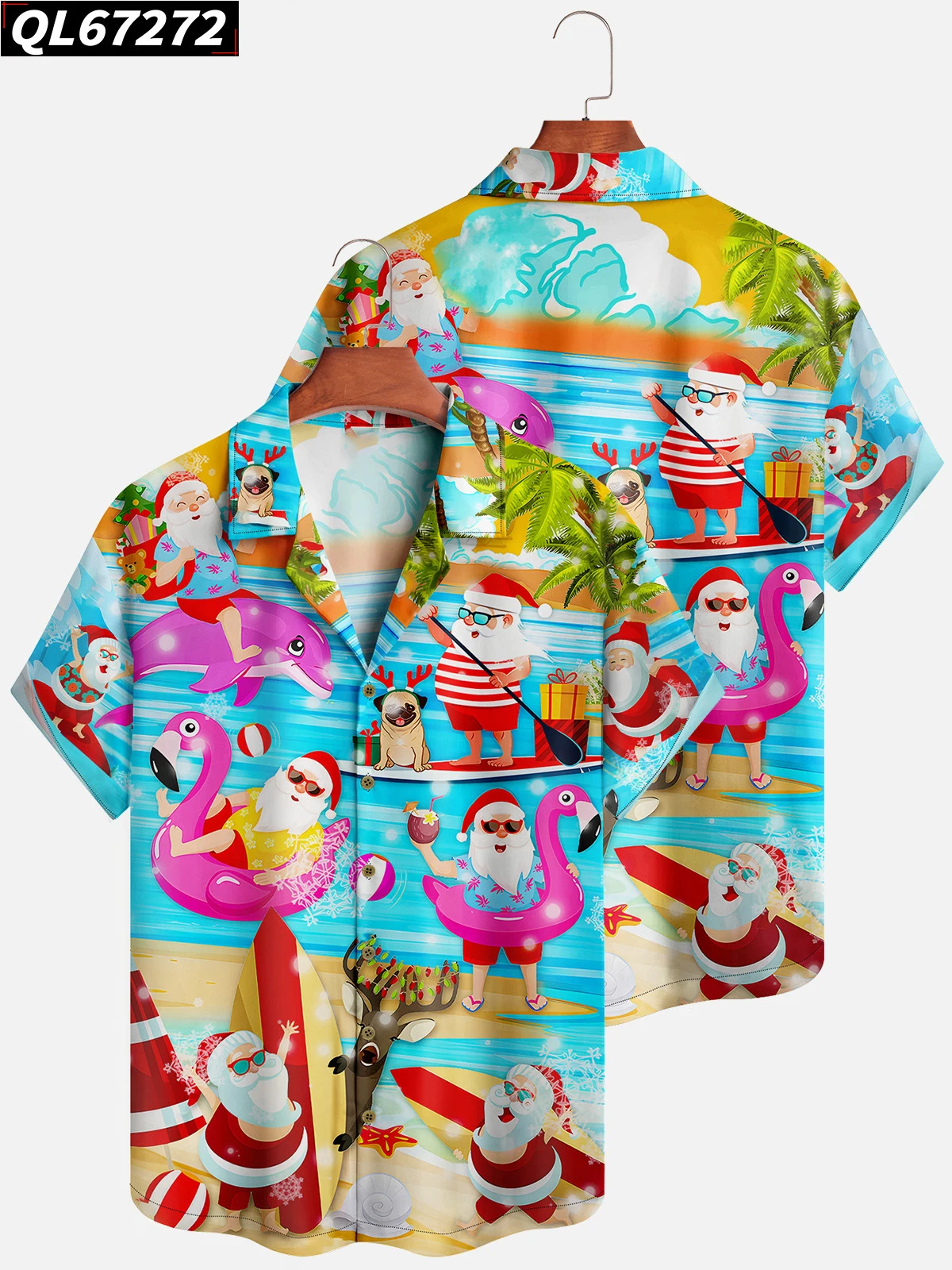 

2023 New Hawaiian Shirt Man Casual Party Christmas Print Summer High Quality Luxury Men Shirts Fashion Santa Claus Elegant Tops