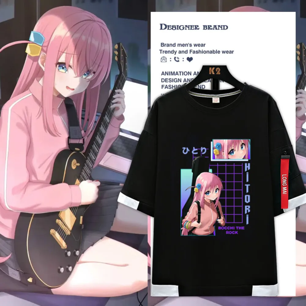 

Riman Lonely Rock Anime Customizable Name ID Short Sleeve Men's T-shirt Summer Ins Style Men's and Women's Cosplay Short Sleeve