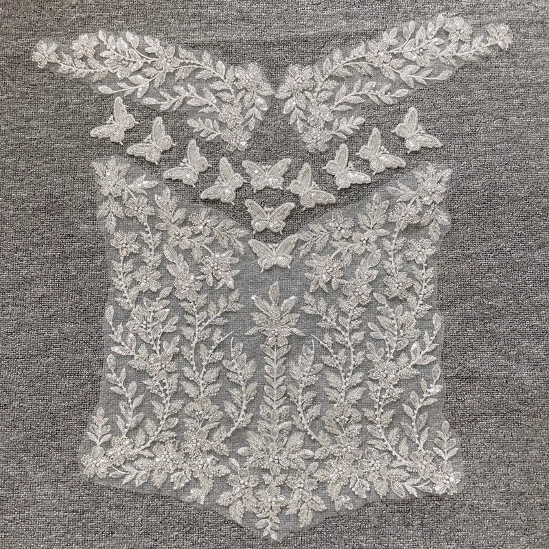 

2022 новый дизайн свадебное платье для невесты набор цветочных нашивок жемчужная бабочка свадебные Блестки Серебряные Бусины кружевная ткан...