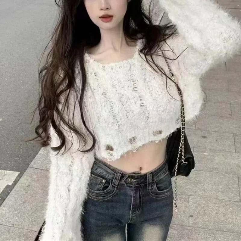 Сексуальный вязаный топ с высокой талией укороченный свитер женский пуловер