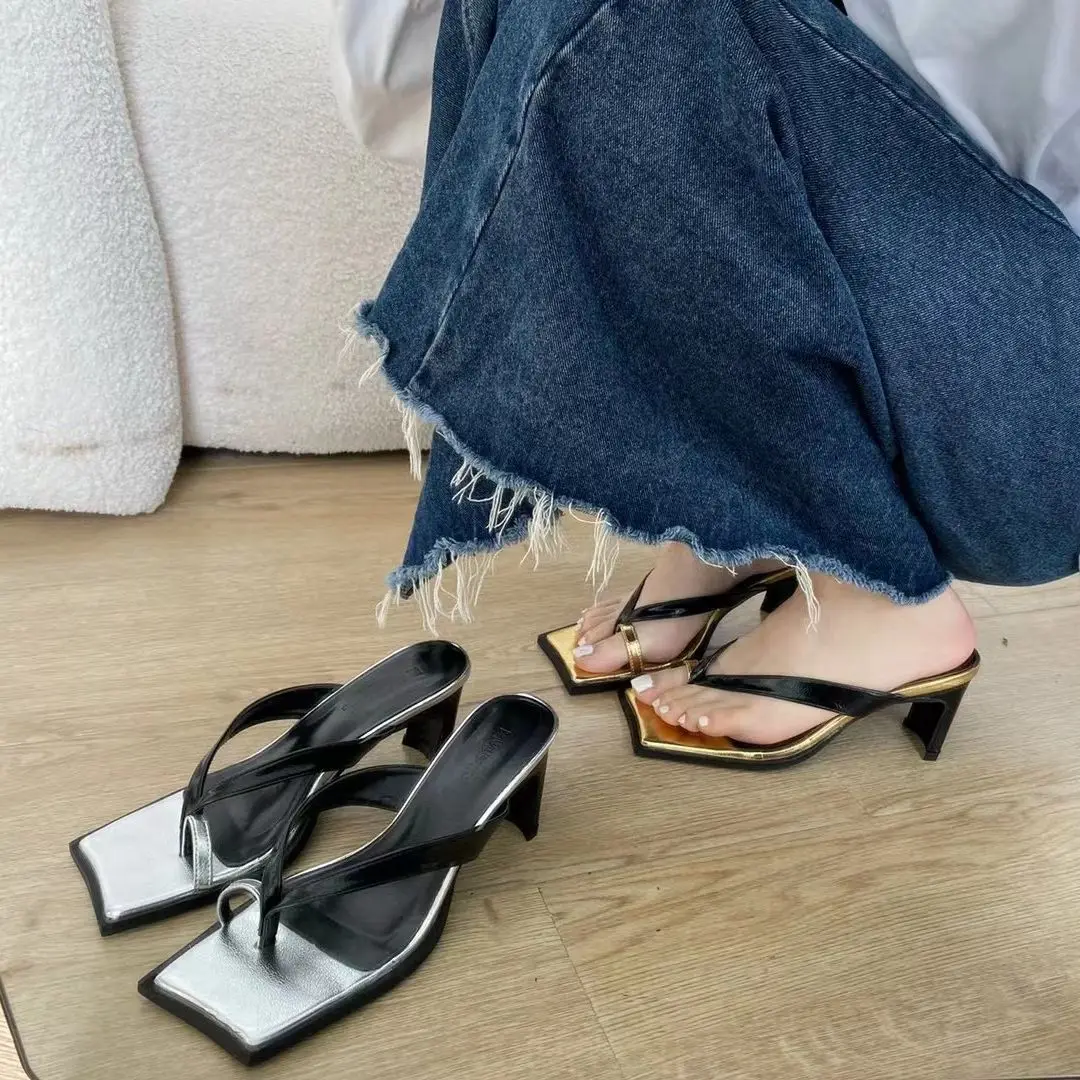 

Шлепанцы женские прозрачные, пикантные сандалии на толстом высоком каблуке, летние туфли-лодочки, повседневные мюли, серебристо-золотистог...