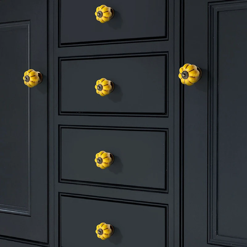 

Seven-color Ceramic Pumpkin Handle Furniture Door Handle Cartoon Pastoral Modern Minimalist Cabinet Drawer Handle Dresser Handle