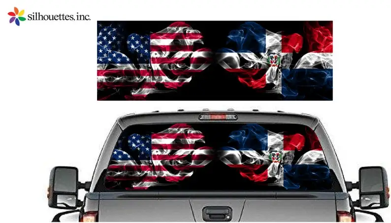 

Rear Window Graphic Perforated Decal - American & Dominican Flag