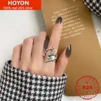 HOYON silver 925 real 100% men ring jewelry special-shaped irregular shape new wide face cold dark style opening adjustable ring