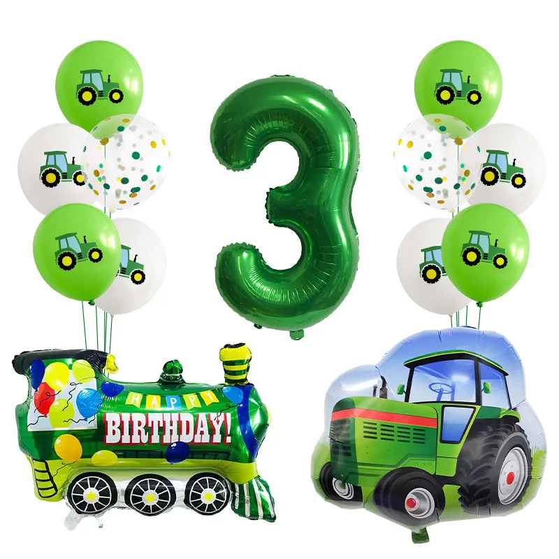 

13Pcs Truck Foil Balloons Engineering Car Farm Tractor Balloon 1 2 3 4 5st Happy Birthday Party Decorations Kids Number Globo