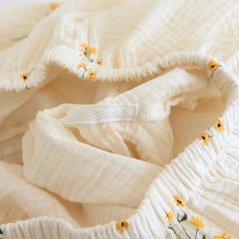 2022 Spring Crepe Kimono Long Sleeve Home Clothes Female Sleepwear Gauze Cotton V-Neck Home Suit Women's Pajama