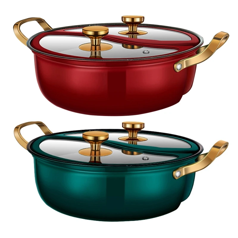 

Shabu Shabu Hot Pots Hot Plate Cookware Set Hot Pots Soup Base Maifanstone Hot Pots with Divider Two Covers