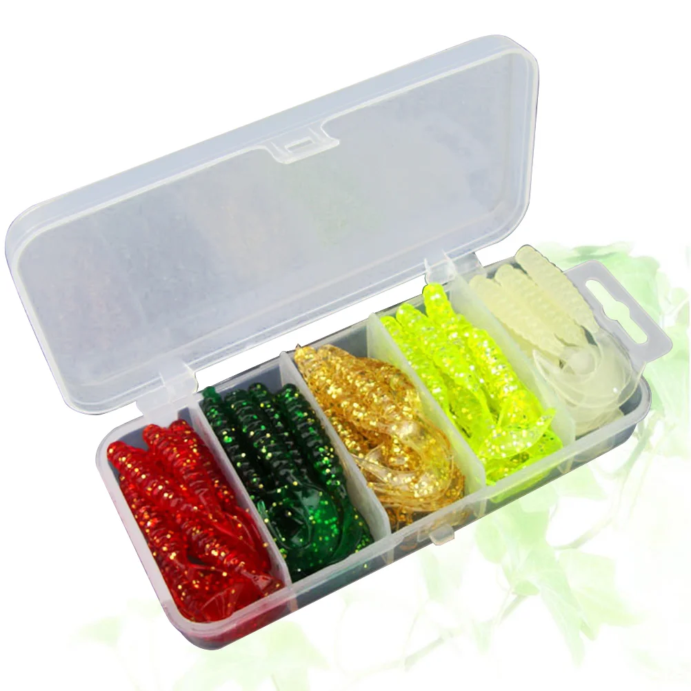 

Pack of 50 Curling Tail Maggot Fishing Baits Lures Artificial Salmon Bass Fishing Tackles Fishing Lures