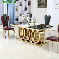 Luxury Dining Table Set Gold Stainless Steel Leg Marble Top Rectangular Dining Table 6 8 Seater Peoples
